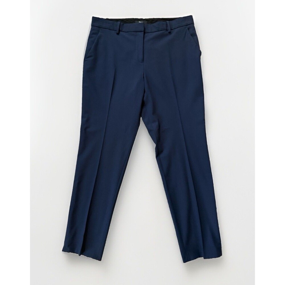 Theory Treeca 2 Pants Womens 8 Navy Blue Wool Stretch Slim Crop Trouser Tailored